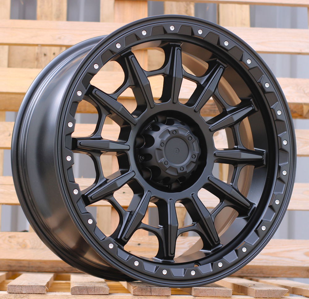 R20x9  6X139.7  ET  0  110.1  JT200  Black Matt (BM)  For 4X4  (K3)  (MB+Silver Rivets)