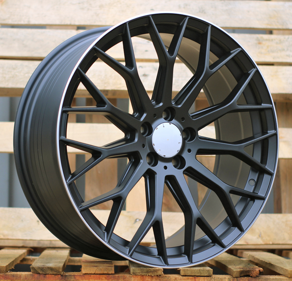 R20x9.5  5X112  ET  45  66.6  YS1180  (FLB002)  Black Half Matt+Polished Lip (BLHMPL)  For MER  (K3)  (HYBRID FORGED Front+Rear)